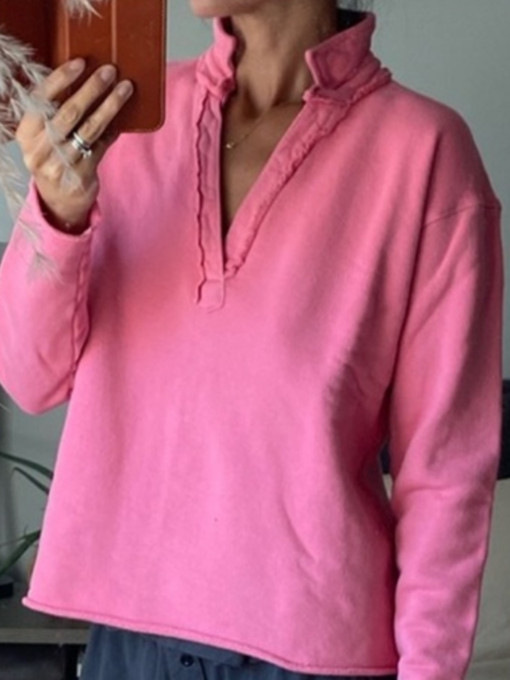 Frank & Eileen Patrick Popover Henley Triple Terry Pink - Picture 4 of 4